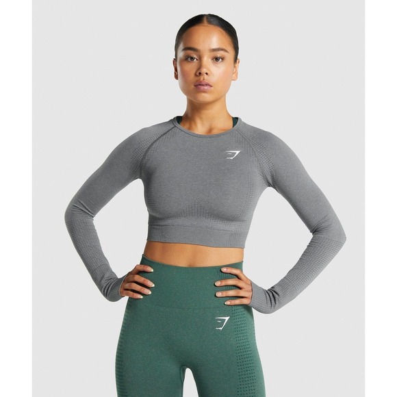 Gymshark Tops - Gymshark Gray Vital Seamless 2.0 Long Sleeve Crop Top Women's Shirt Medium